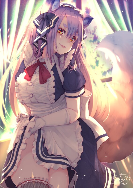 Anime Girl with Cat Ears — Purple, Dramatic, Digital Art, Cat Ears, Cat Tail