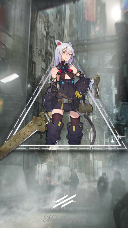 Anime Girl with Cat Ears — Purple, Dramatic, Digital Art, Cat Ears, Mechanical Weapon