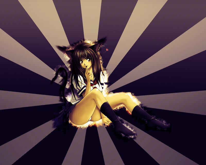 Anime Girl with Cat Ears — Purple, Dramatic, Manga, Cat Ears
