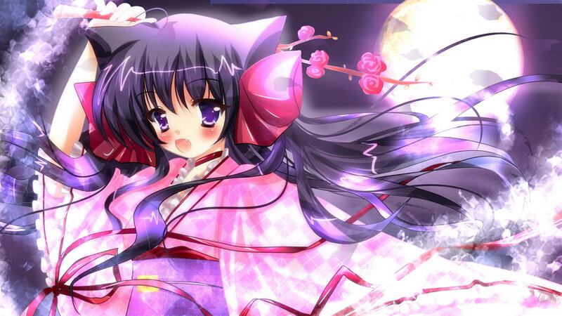 Anime Girl with Cat Ears — Purple, Dramatic, Night