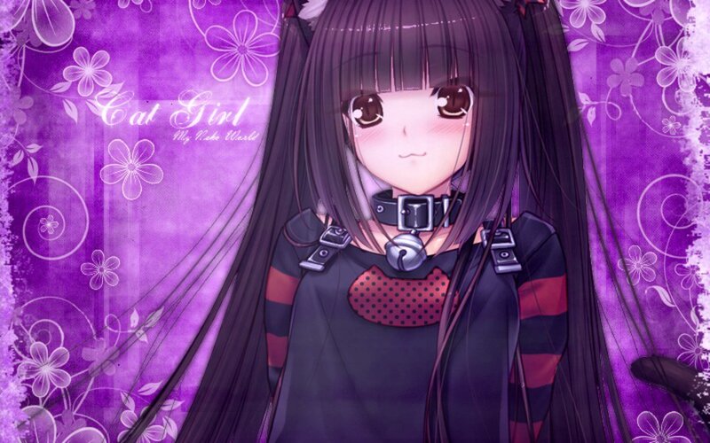 Anime Girl with Cat Ears — Purple, Dreamy, Cat Ears