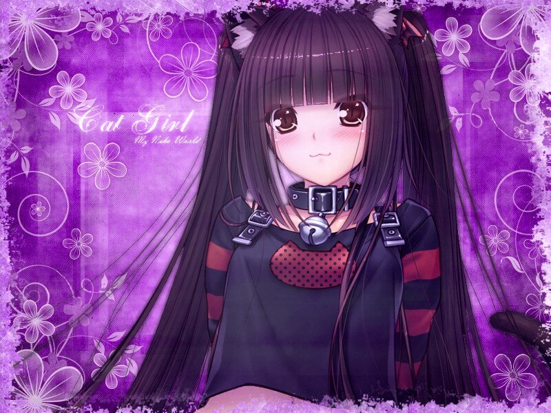 Anime Girl with Cat Ears — Purple, Dreamy, Digital Art