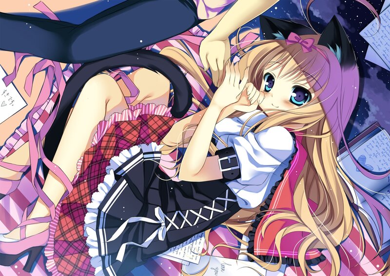 Anime Girl with Cat Ears — Purple, Dreamy, Night