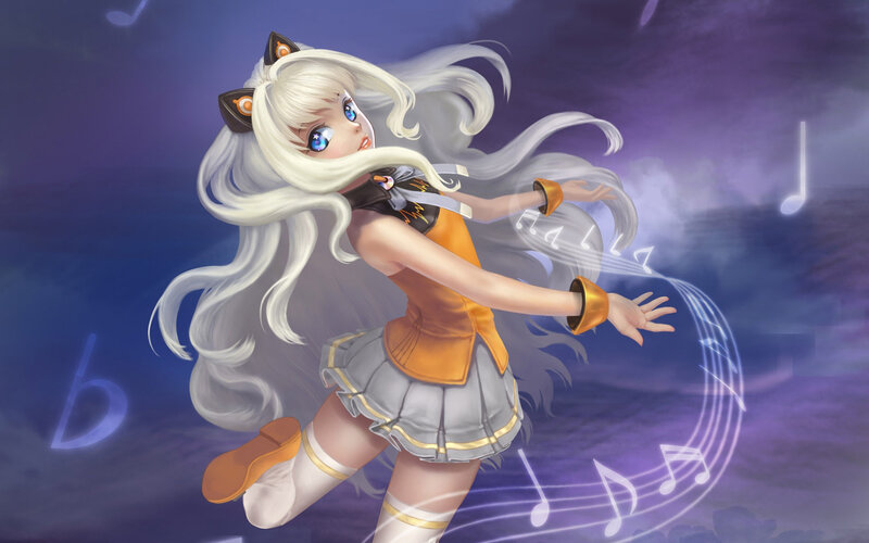 Anime Girl with Cat Ears — Purple, Dynamic, Night