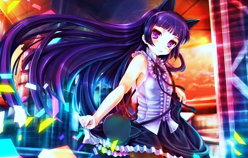 Anime Girl with Cat Ears — Purple, Dynamic