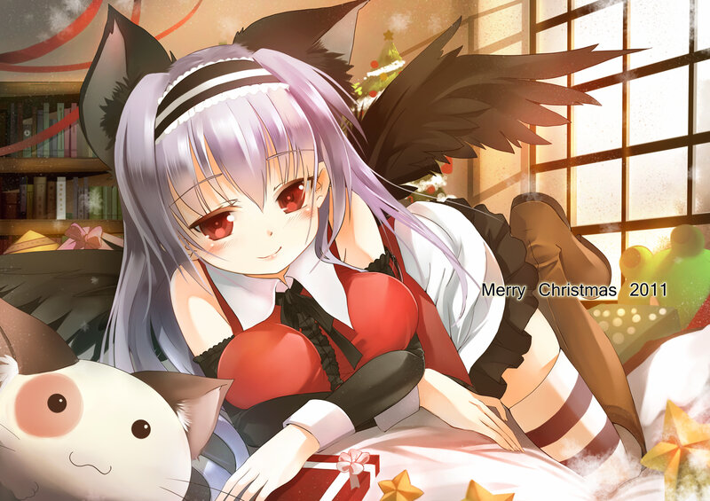 Anime Girl with Cat Ears — Purple, Festive