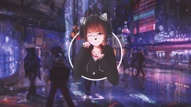 Anime Girl with Cat Ears — Purple, Nocturnal, Night