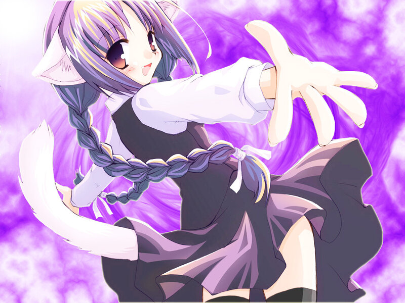 Anime Girl with Cat Ears — Purple, Playful, Cat Ears, Braided Hair