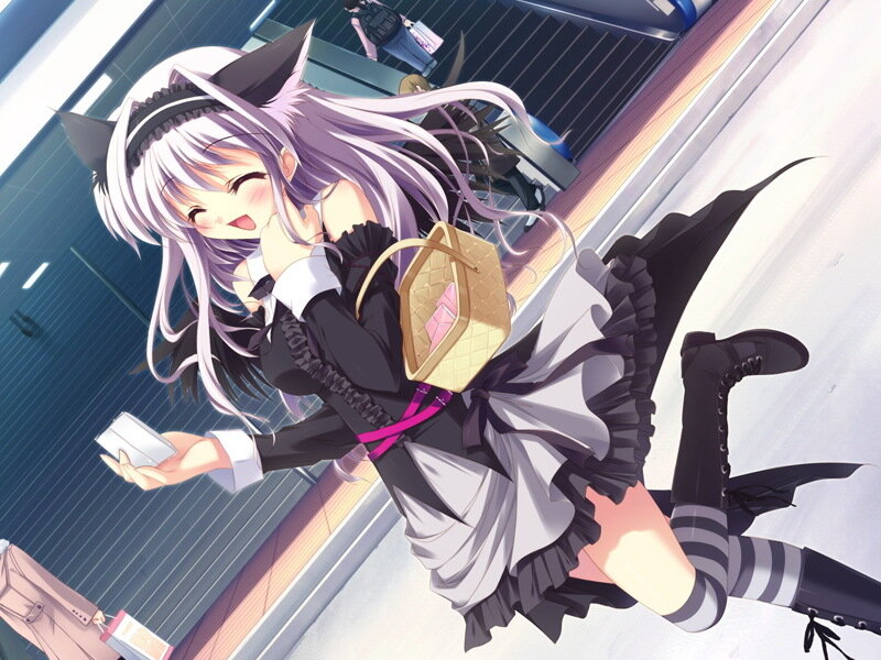 Anime Girl with Cat Ears — Purple, Playful, Cat Ears, Skirt