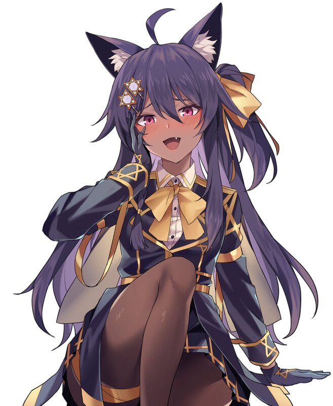 Anime Girl with Cat Ears — Purple, Playful, Digital Art, Cat Ears, Long Hair, Bow Tie