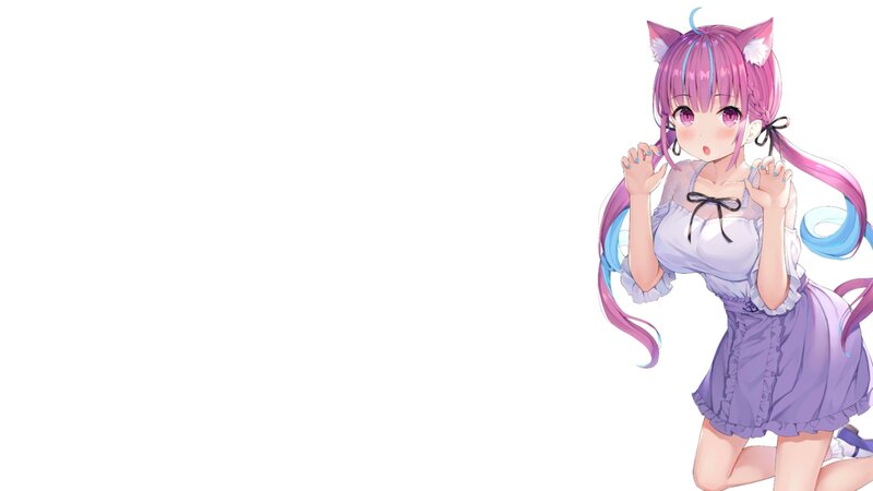 Anime Girl with Cat Ears — Purple, Playful, Digital Art, Cat Ears, Long Hair, Dress