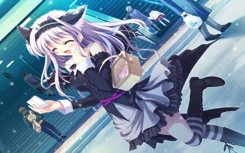 Anime Girl with Cat Ears — Purple, Playful, Winter