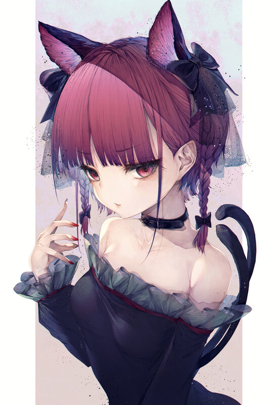 Anime Girl with Cat Ears — Purple, Seductive