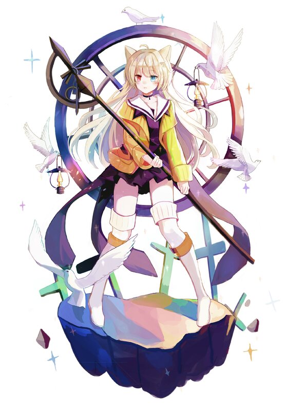 Anime Girl with Cat Ears — Purple, Serene, Digital Art