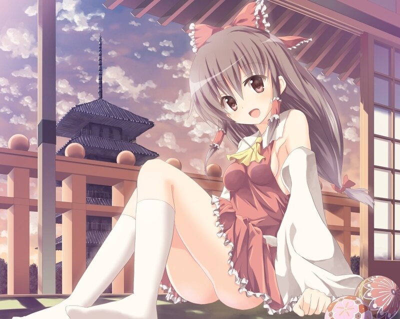 Anime Girl with Cat Ears — Purple, Serene, Sunset, Temple