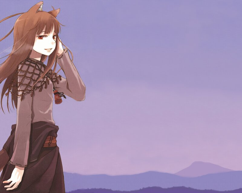 Anime Girl with Cat Ears — Purple, Serene, Sunset