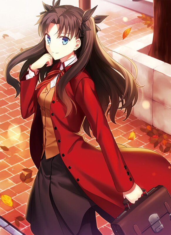 Anime Girl with Cat Ears — Red, Calm, Autumn, School Uniform