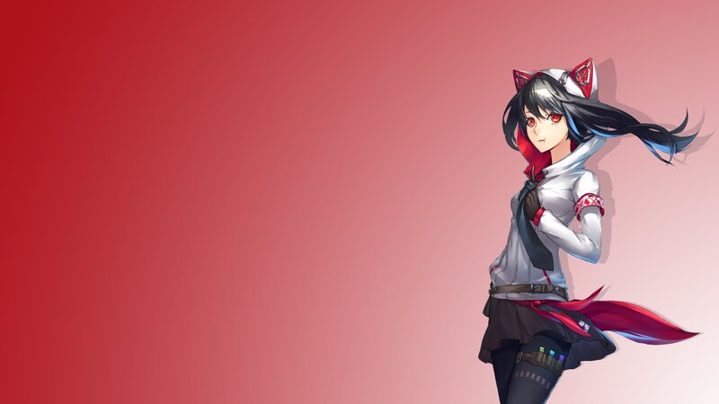 Anime Girl with Cat Ears — Red, Calm, Digital Art, Cat Ears