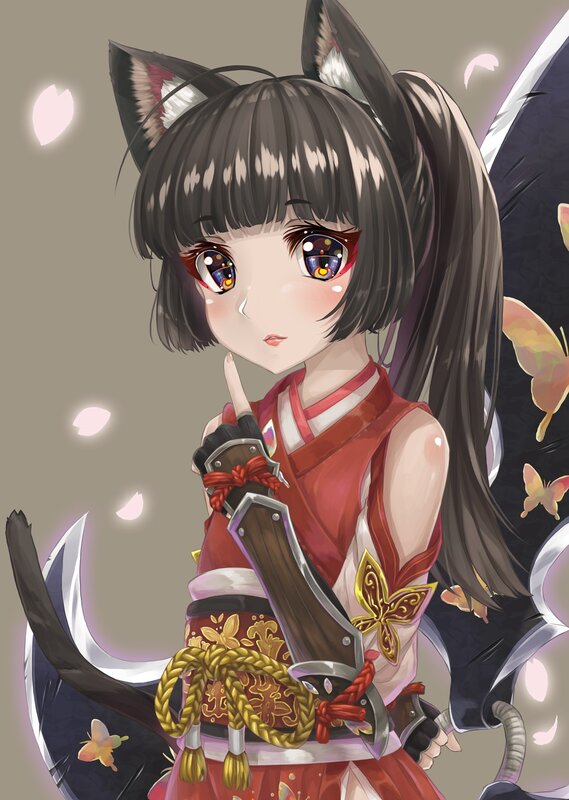 Anime Girl with Cat Ears — Red, Calm, Spring