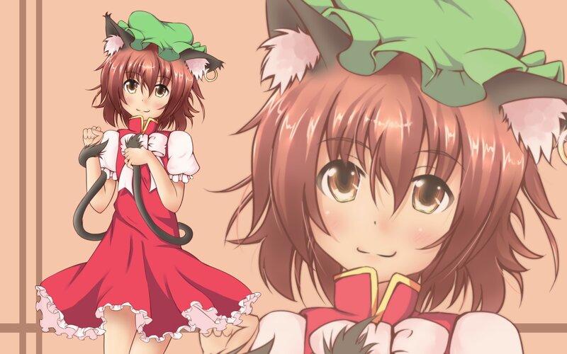 Anime Girl with Cat Ears — Red, Cheerful