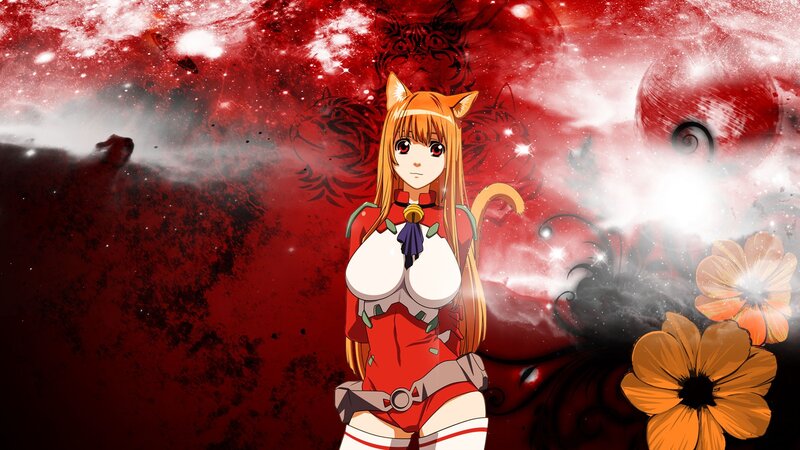 Anime Girl with Cat Ears — Red, Dramatic, Cat Ears, Tail
