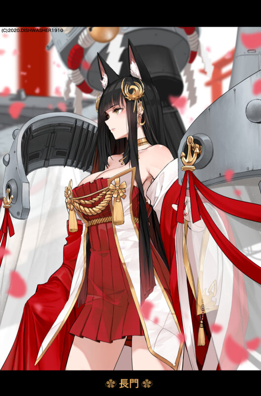 Anime Girl with Cat Ears — Red, Dramatic, Digital Art, Cat Ears, Ship Guns