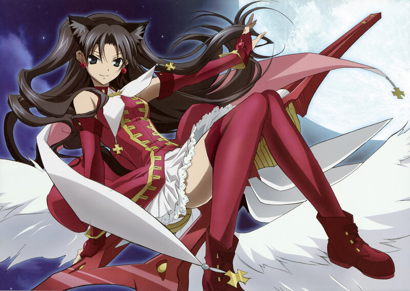Anime Girl with Cat Ears — Red, Dramatic, Night, Cat Ears