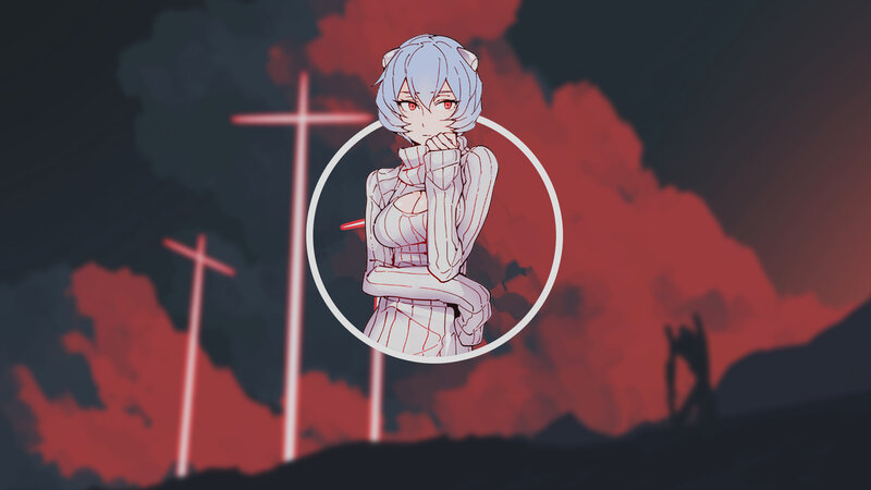 Anime Girl with Cat Ears — Red, Dramatic, Night, Digital Art, Cat Ears, Crosses
