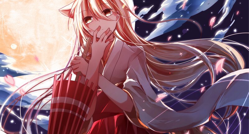 Anime Girl with Cat Ears — Red, Dramatic, Night, Digital Art, Cat Ears, Umbrella