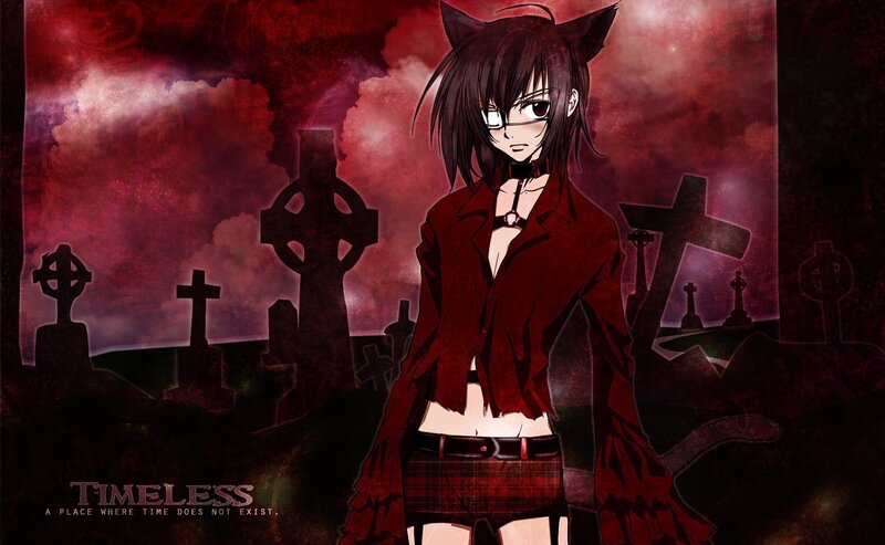 Anime Girl with Cat Ears — Red, Dramatic, Night, Digital Art