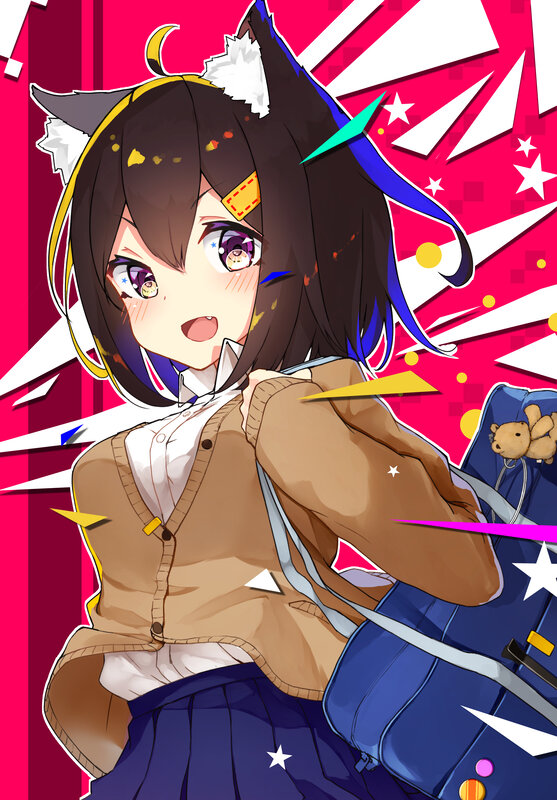 Anime Girl with Cat Ears — Red, Energetic