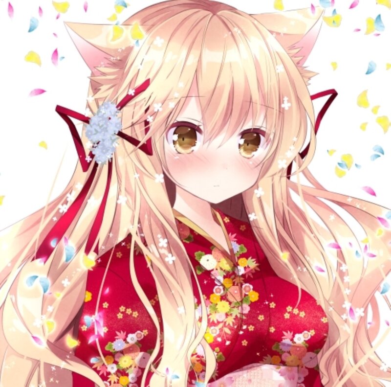 Anime Girl with Cat Ears — Red, Festive, Spring