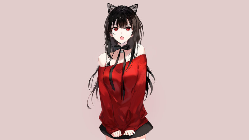 Anime Girl with Cat Ears — Red, Neutral, Cat Ears