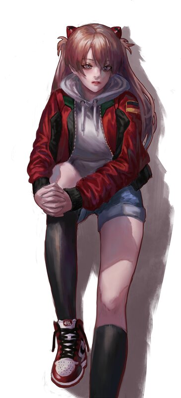 Anime Girl with Cat Ears — Red, Neutral, Digital Art, Cat Ears