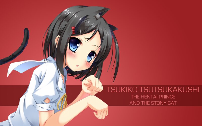 Anime Girl with Cat Ears — Red, Playful, Cat Ears, Cat Tail