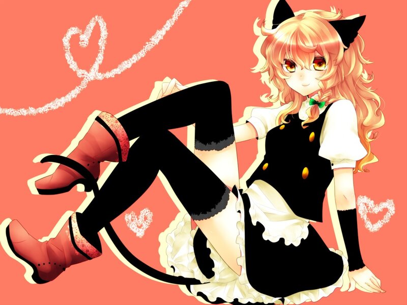 Anime Girl with Cat Ears — Red, Playful, Cat Ears, Tail, Boots