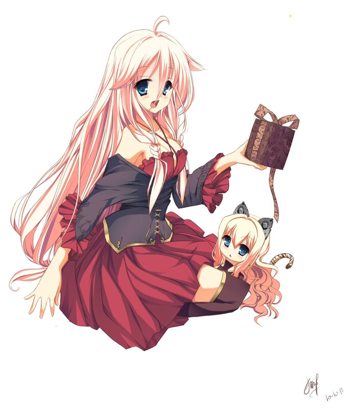 Anime Girl with Cat Ears — Red, Playful, Digital Art, Gift Box