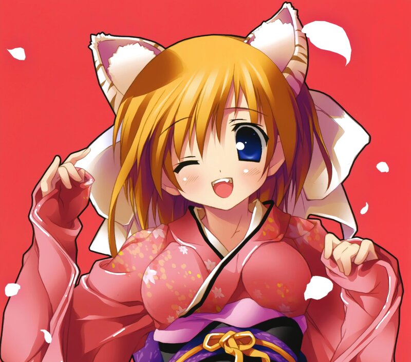 Anime Girl with Cat Ears — Red, Playful, Spring