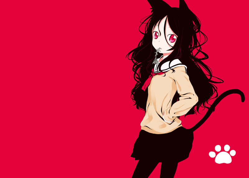 Anime Girl with Cat Ears — Red, Playful