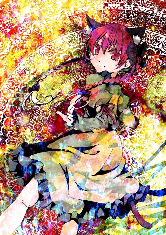 Anime Girl with Cat Ears — Red, Vibrant