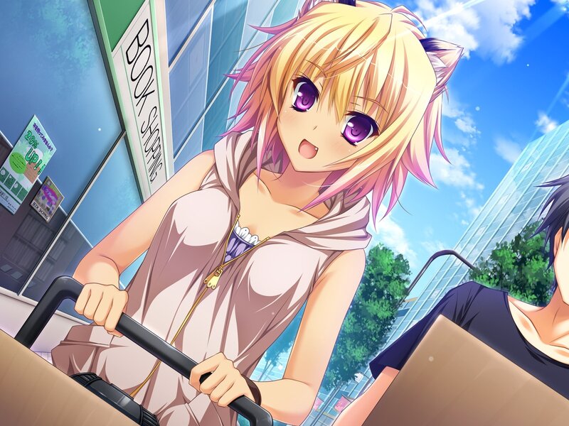 Anime girl with cat ears shopping