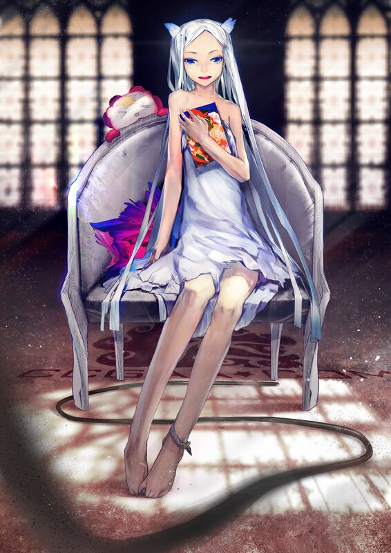 Anime girl with cat ears sitting