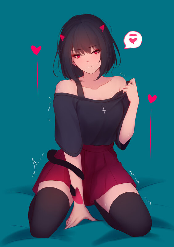Anime Girl with Cat Ears — Teal, Playful, Digital Art