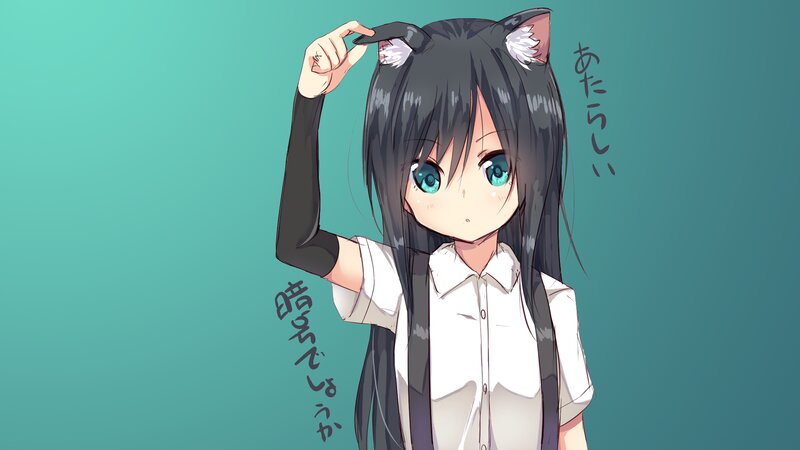 Anime Girl with Cat Ears — Teal, Playful