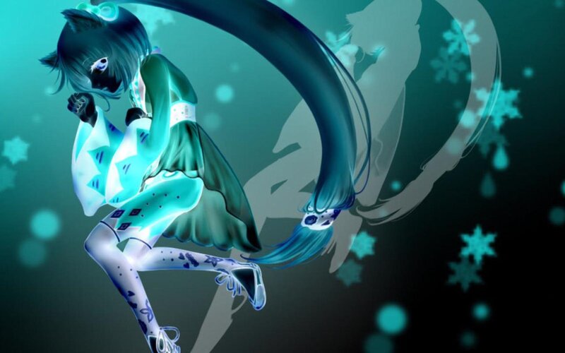 Anime Girl with Cat Ears — Teal
