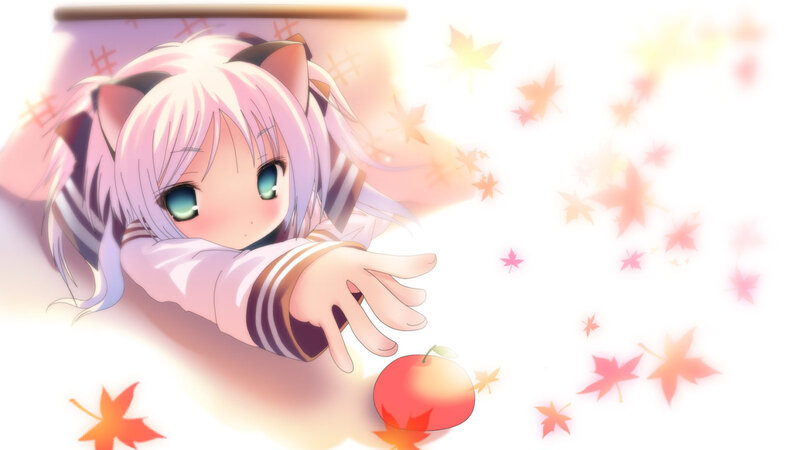 Anime Girl with Cat Ears — White, Calm, Autumn, Cat Ears