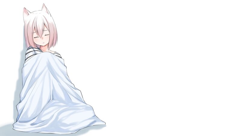 Anime Girl with Cat Ears — White, Calm, Cat Ears, Blanket