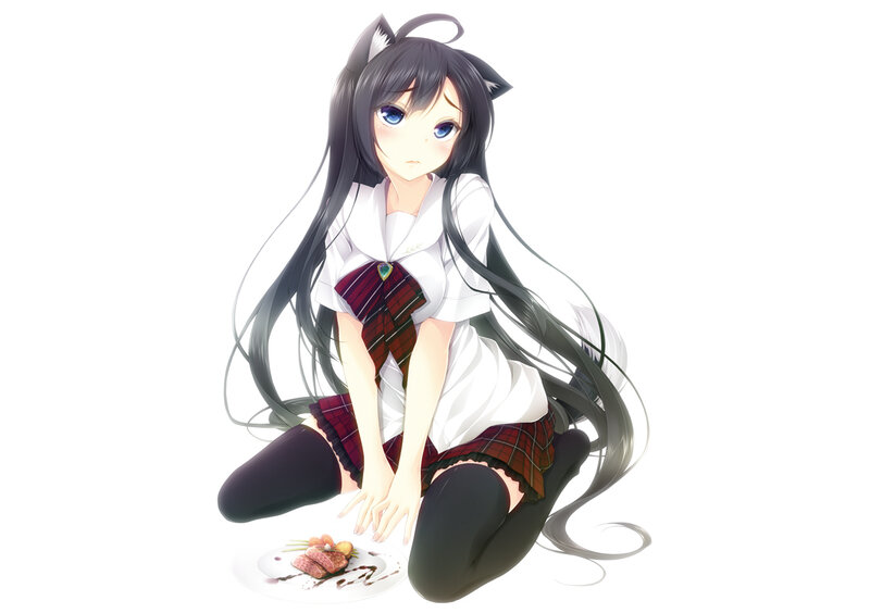 Anime Girl with Cat Ears — White, Calm, Cat Ears, School Uniform