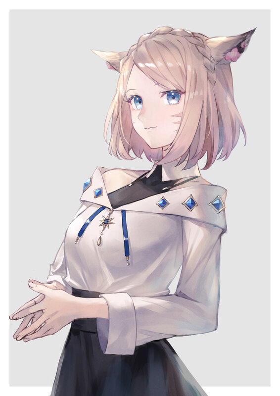 Anime Girl with Cat Ears — White, Calm, Digital Art, Cat Ears, Blue Eyes