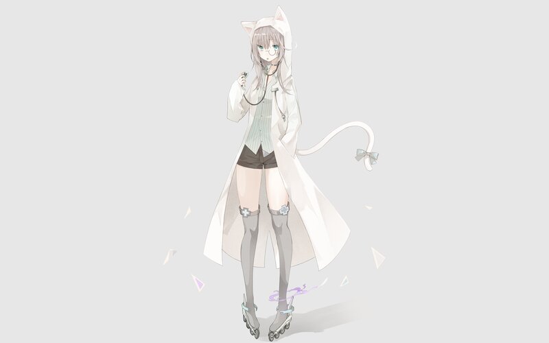 Anime Girl with Cat Ears — White, Calm, Digital Art, Cat Ears, Tail